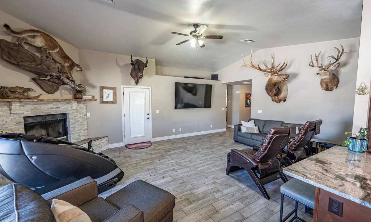 Kingman House | Relax & Entertain | 80” TV Massage Chair, Patio TV