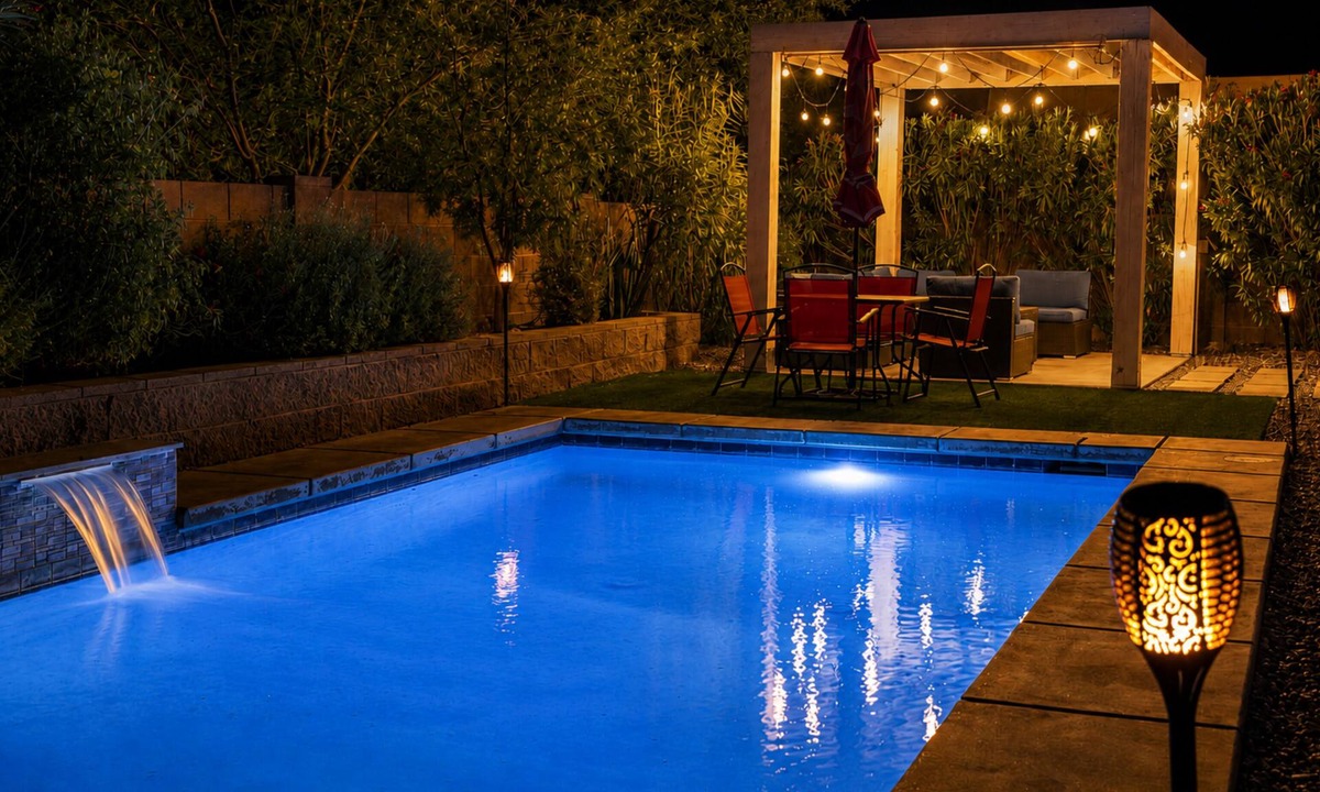 Catalina Shadows Estates House | Summer nights at Casa Serenidad - Pool, Lights, Fire Pit Table