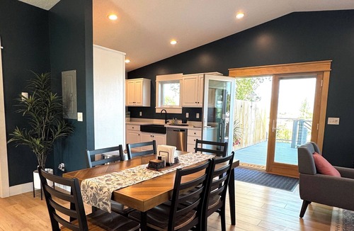 Bozeman Apartment | A large sundeck, 2 bedrooms, 1 sofa bed, a stocked kitchen and a full bathroom.