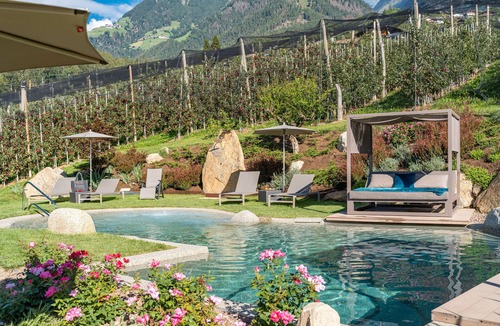 Caines Apartment | Apartment "Feldhof Apfeltraum" with Saltwater Pool, Panoramic Lawn and Balcony