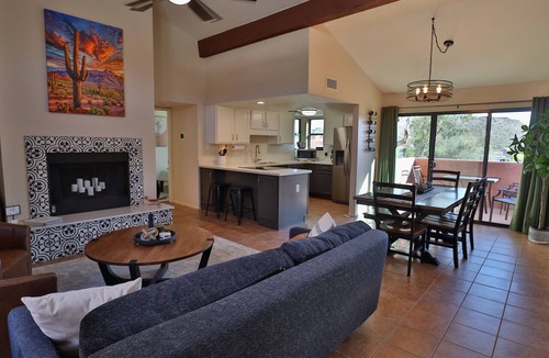 Tucson Condo | Sabino Cactus Grove is a serene condo retreat with stunning mountain views and a clean, natural design.