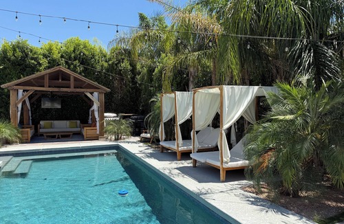 East Mesa Villa | Tropical Retreat with hot tub, heated pool, misters & fire pit