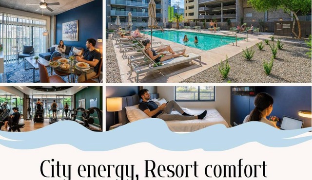 Chic Downtown 2-Bedroom Pool Gym Parking