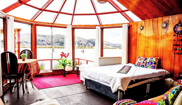 Floating lodge on lake titikaka