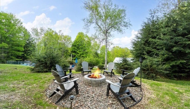 Lake George Mountain Chalet on 2.45 acres, grill & fire pit.